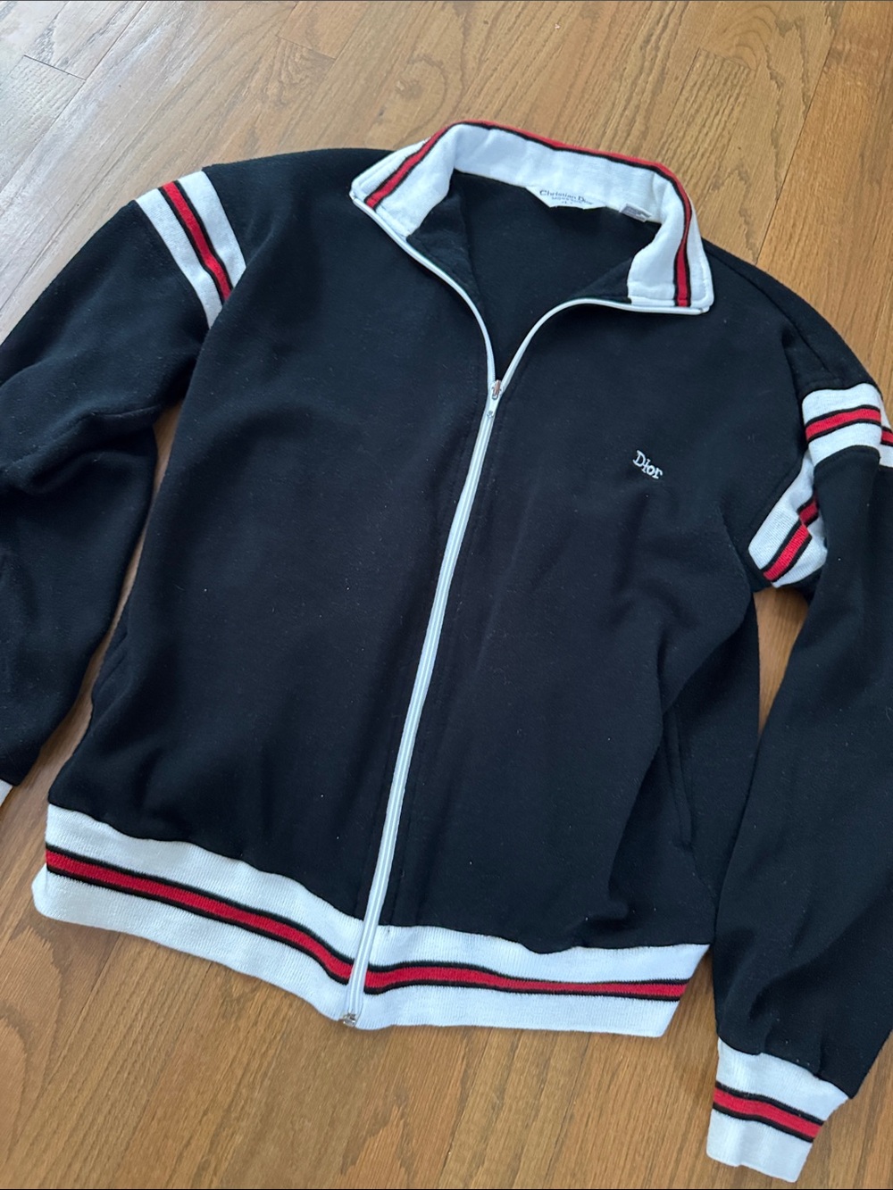 Vintage Dior Black Jacket with White & Red Striped Trim